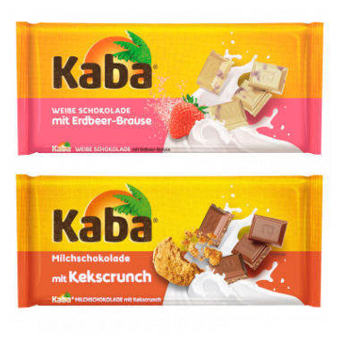 Kaba Milchschokolade mit Kekscrunch &  Kaba weiße Schokolade mit Erdbeer-Brause