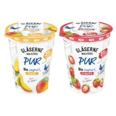 Gläserne Molkerei PUR Bio Joghurt Mango & PUR Bio Joghurt Erdbeere