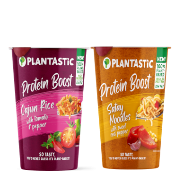 Plantastic Protein Boost Satay Noodles with Sweet Red Pepper, Plantastic Cajun Rice With Tomato & Pepper