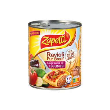 Zapetti Ravioli Pur Boeuf au blé complet, riche en légumes