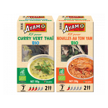 Ayam Kit Curry Vert Thaï Bio ou Nouilles au Tom Yam Bio