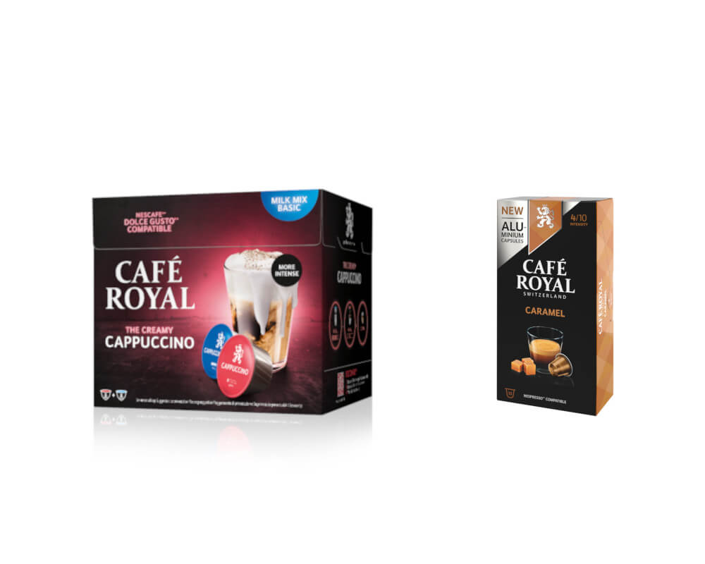 Café Royal Cappuccino compatibles Nescafé Dolce Gusto & Café Royal Caramel compatibles Nespresso 