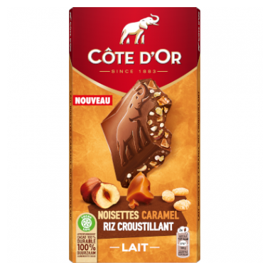 Tablette de chocolat Lait Noisettes Caramel Riz Croustillant