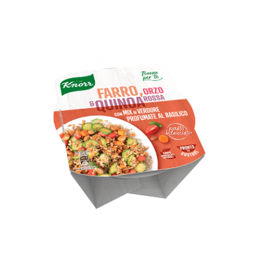 Le insalate di cereali Apri & Gusta: Farro, Orzo & Quinoa rossa con mix di verdure profumate al basilico