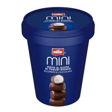 Müller Mini Bianco Pepite al gusto di yogurt bianco ricoperte di cioccolato