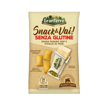 Snack&Vai con Grana Padano Dop e sfoglie di pane senza glutine
