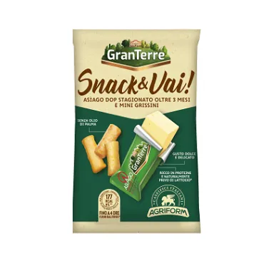 Snack&Vai con Asiago stagionato oltre 3 mesi e mini grissini